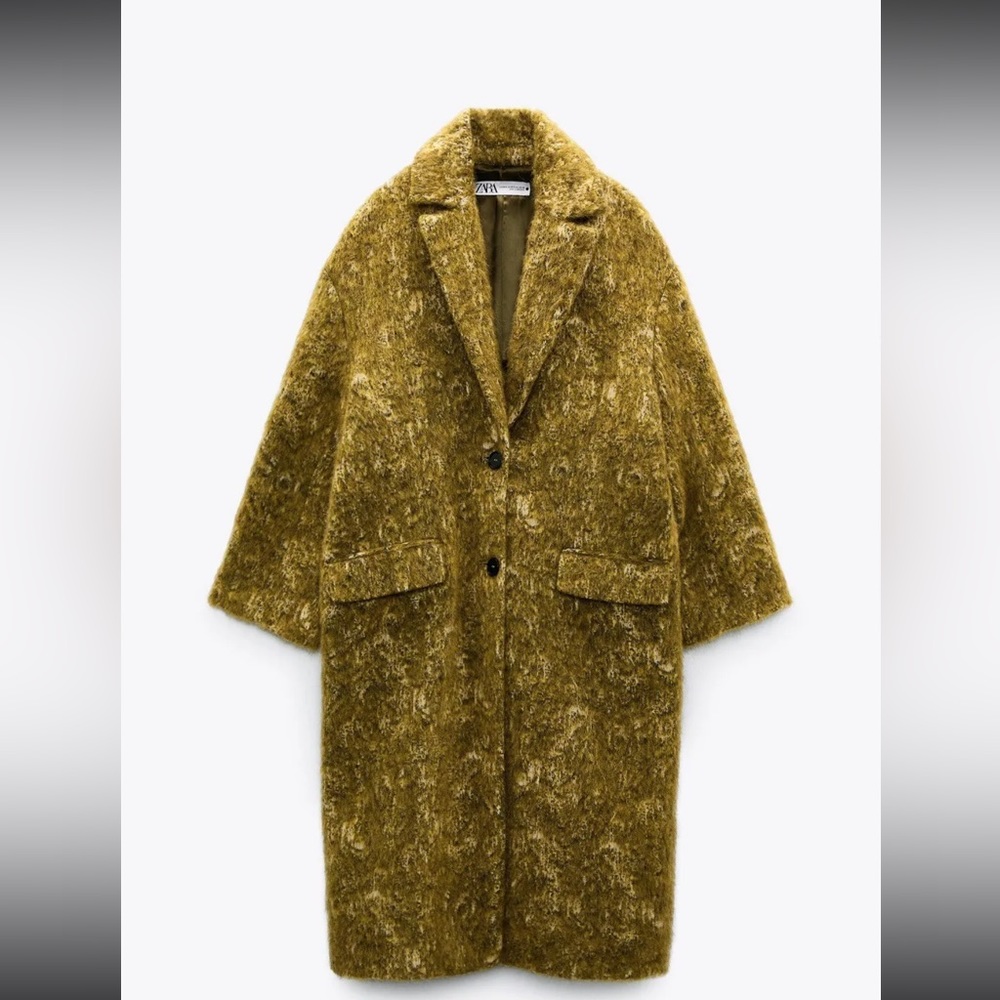 ISO zara green jacquard wool coat